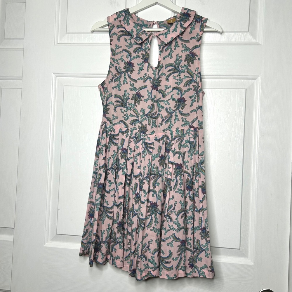 Tallow Pink Paisley Sleeveless Mini Dress Keyhole Peter Pan Collar * 6